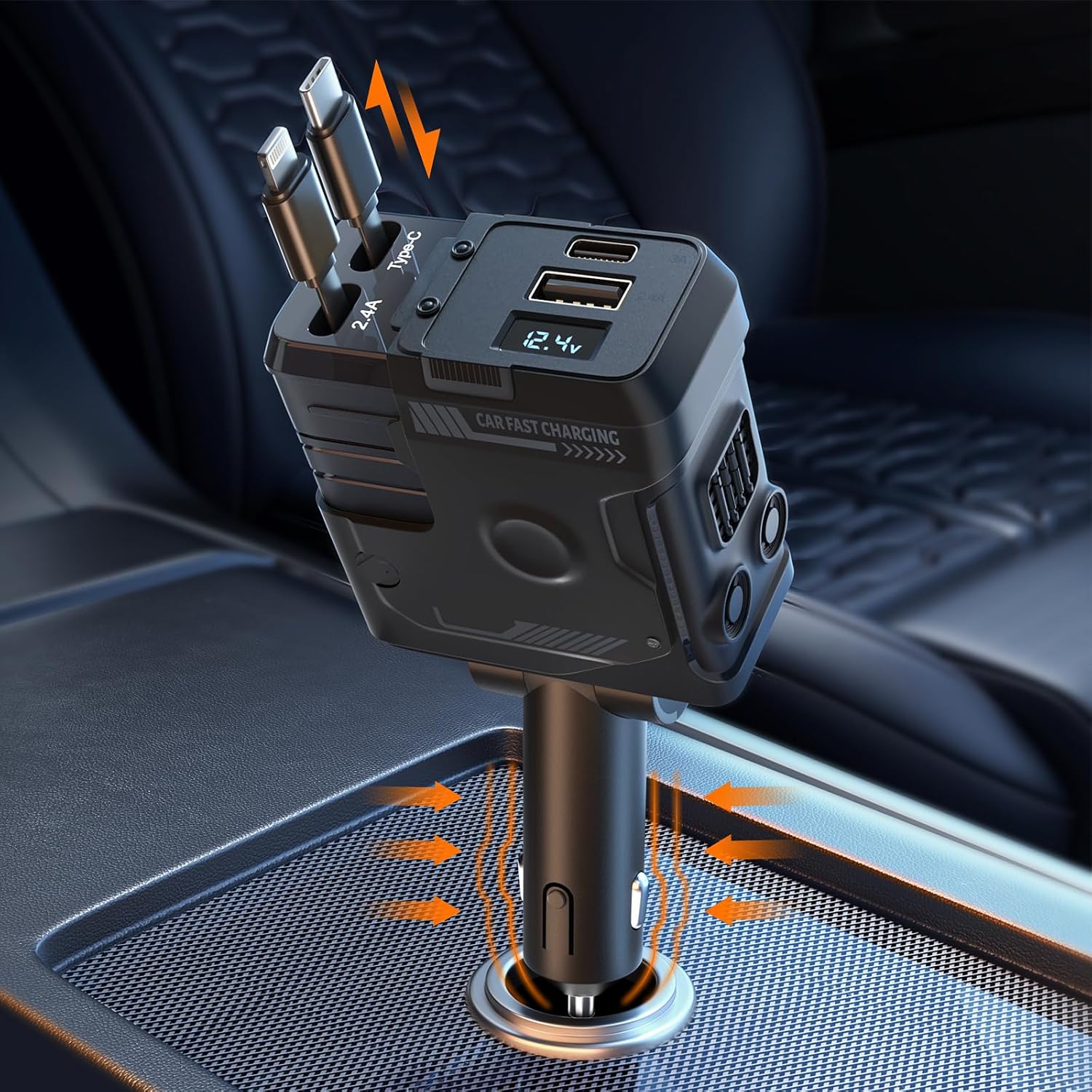 【New Airfreshener Starlight In Car Roof】5 in 1 Car Charger, Car Air Freshener with High Speed USB C Adapter with Lightning Cable & Charge Port for iPhone & Android Phone, Retractable Car Charger, Comes with 3 Bottles of Fragrance, Car Accessories