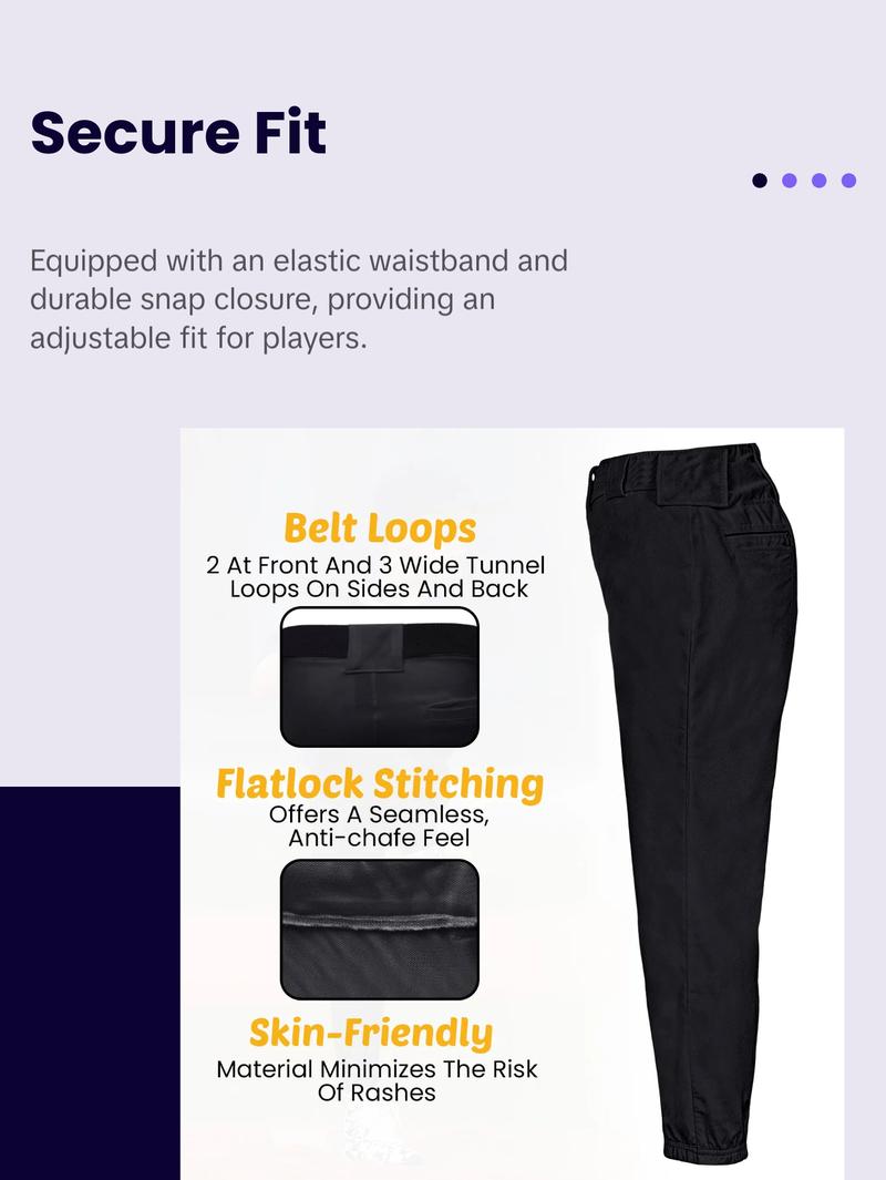 Penveer Pull-Up Youth Baseball Pants, Quarter Open Fly Boys Baseball Pants with Durable Snap & Elastic Bottom, T Ball Pants (Black) Athletic Outfits Sporty Style Clothes