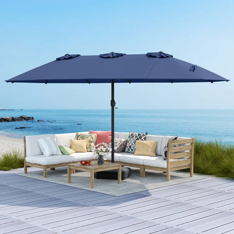 cyber monday patio umbrella PURPLE LEAF Market with Base 15ft Double-Sided Gray the Catalina Market Umbrella can easily tilt to follow the sun for continual outdoor enjoyment Business & Pleasure Co. The