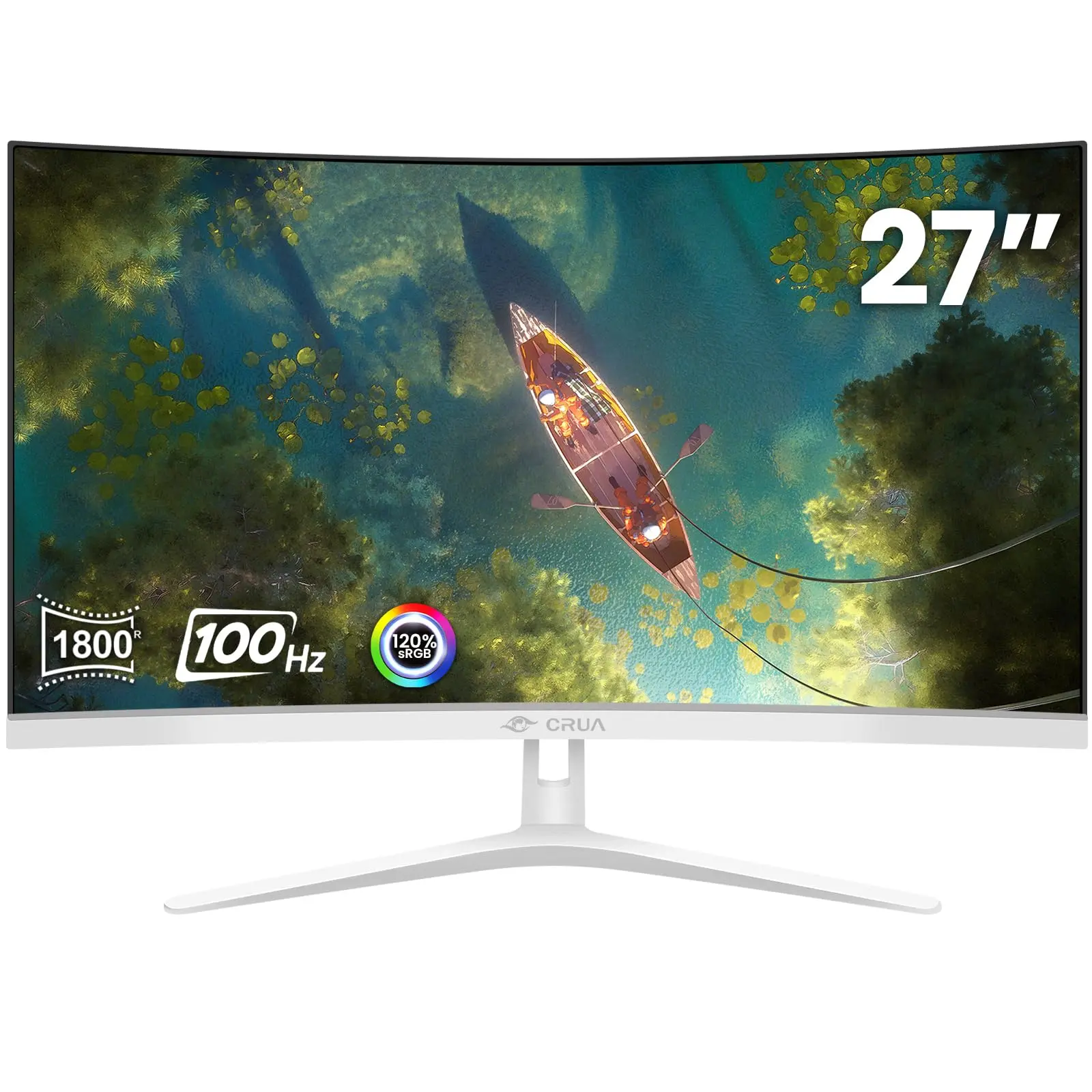 CRUA 27" Curved White PC Screen, Full HD(1920x1080P) VA Panel 1800R 100HZ 120% sRGB Professional Computer Desk Monitor, 3-Sided Frameless, Flicker-Less, Blue Light Filter, for PC Gaming & Office (VGA, HDMI) - Gaming Stuff for Desktops, Curved Screen