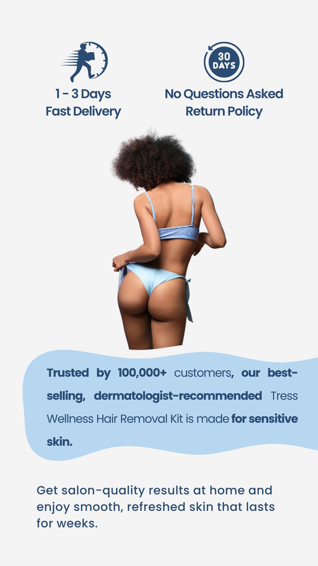 TRESS WELLNESS Bikini Star Hard Wax Beads – Sensitive Skin Formula – No Strip Needed – Brazilian, Face, Legs, Underarms, Bikini – Gentle At-Home Wax for Coarse Hair – Salon Quality Wax – Smooth Body Care – Hair Removal Waxing