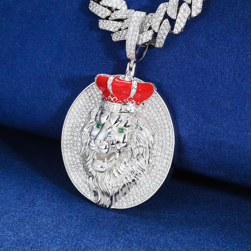 【#P684】Crown Lion Pendant UCCIYO S925 Sterling Silver Synthetic Moissanite Pendant Necklace for Women Men Hip Hop Jewelry Gift