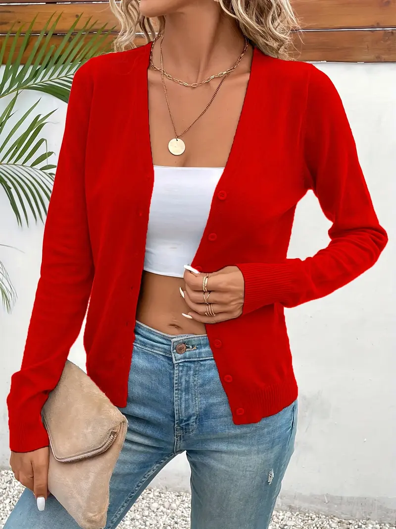 Viral Alert! Women's V-Neck Button-Down Cardigan - Soft Knit Casual Layering Top for Fall Winter