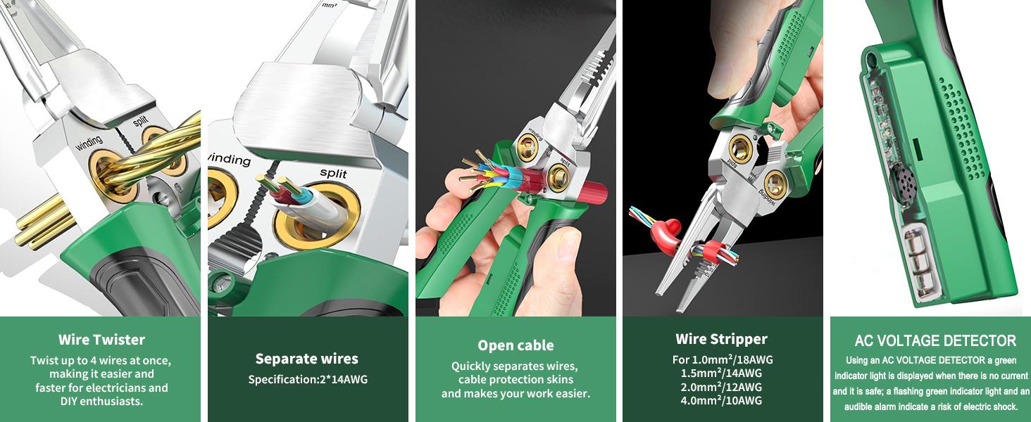 SEESE 8-in-1 Wire Stripper for Electrician: Needle Nose Plierswith Voltage Tester & Dual Alarms -Multi-Function Wire Stripping Tools,DIY Tools HandTools
