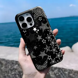 Black Grunge Star Phone Case,Dark psychedelic star pattern,Spiral Stars Y902 | Phone Case Compatible with iPhone 17 16 15 14 13 12 11 pro pro max & Samsung S25 S24 S23 S22 S21 Durable Protection Dual Layer Design Glossy