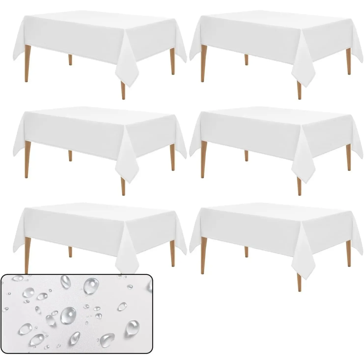 6 Pack White PEVA Rectangle Tablecloths (72x54 Inches) - Waterproof, Stainproof Disposable Wedding Party Table Covers, Kitchen Table Protectors for Banquet, Indoor Outdoor Events