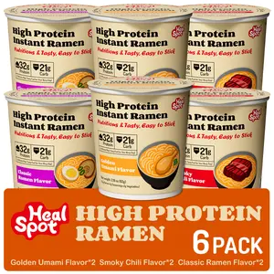 Healspot High-Protein Instant Ramen Cups, 6-Pack – Non-Fried Noodles with 32g Plant-Based Protein, Low Fat, Low Carb, Non-GMO, Keto Friendly (Golden Umami, Smoky Chili & Classic Ramen Flavors)
