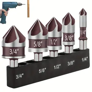 5Pcs High-Speed Steel Countersink Drill Bit Set-1/4 Inch to 3/4 Inch Size,Drill Bit with 82-Degree,Multipurpose Drill Bits Kit for Wood,Metal,Plastic