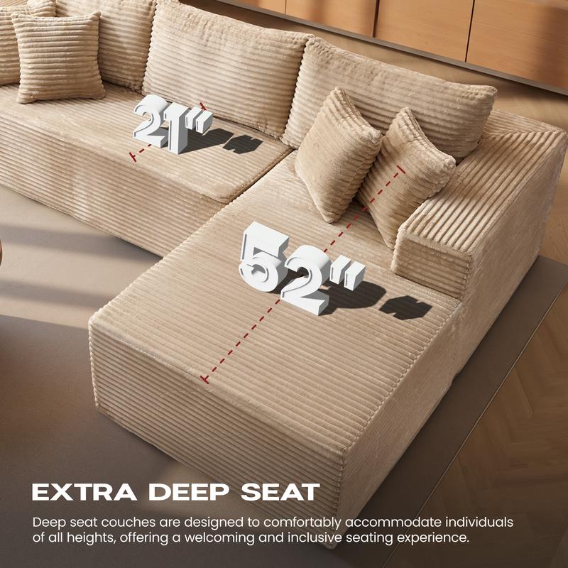 【2 Packages Shipping】Ovios 108" Sectional Cloud Couch with Ottoman for Living Room, Modular L Shaped Sofa with Plush Corduroy, Big Boneless Couches Set with Fluffy Memory Foam, Stupendous U Shaped Sofas with Chaise - No Assembly Required 【2 Packages Shipping】Ovios 108" Sectional Cloud Couch with Ottoman for Living Room, Modular L Shaped Sofa with Plush Corduroy, Big Boneless Couches Set with Fluffy Memory Foam, Stupendous U Shaped Sofas with Chaise - No Assembly Required