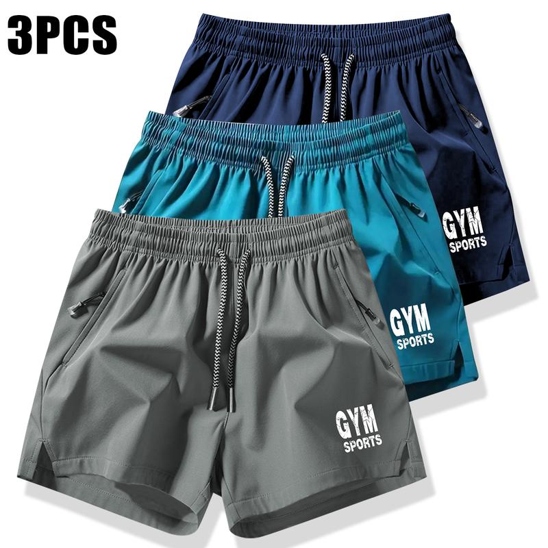 Men's 3-Pack Solid Color Drawstring Pocket Shorts, Summer Casual Quick-Dry Elastic Waist Drawstring Shorts with Zippered Pockets, Durable Comfort for Gym and Outdoor Leisure Activities Breathable Drawstring Jogger Shorts Zipper Athletic Shorts quick-dry c