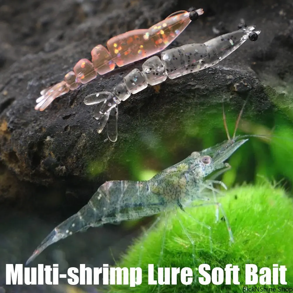 10-Pack Luminous Soft Shrimp Lures | 1.3g 58mm Silicone Glitter Baits with Realistic Swimming Motion for Freshwater & Night Fishing, Soft Plastic Lures, 6.5 Cm, Micro-Size
