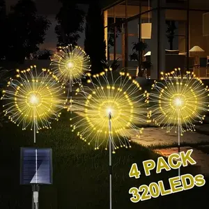 4-Pack Solar Garden Lights, LED Firework and Starburst Design, Ground Stake Lights with 8 Modes for Pathway, Walkway, Courtyard, Fence Garden, Spring, New Year, Wedding Decoration, Eid, Romantic Atmosphere for Couples and Valentine's Day