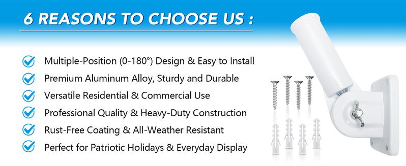 Heavy-Duty Flag Pole Holder Adjustable Multi-Position Mount with Stainless Steel Reinforced Brackets High Wind Resistance Aluminum Flag Pole Bracket Heavy-Duty Flag Pole Holder Adjustable Multi-Position Mount with Stainless Steel Reinforced Brackets High Wind Resistance Aluminum Flag Pole Bracket