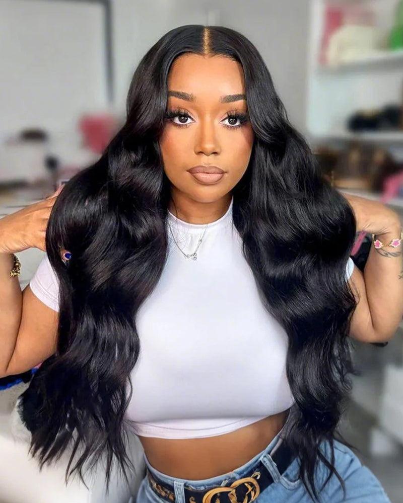 Arabella Hair Glueless 13x6 Ear to Ear Body Wave/Straight 220% 15A Raw Human Hair Wig Natural Black Easy Wear Pre-Cut Lace Wavy Wigs Unprocessed Virgin Hair