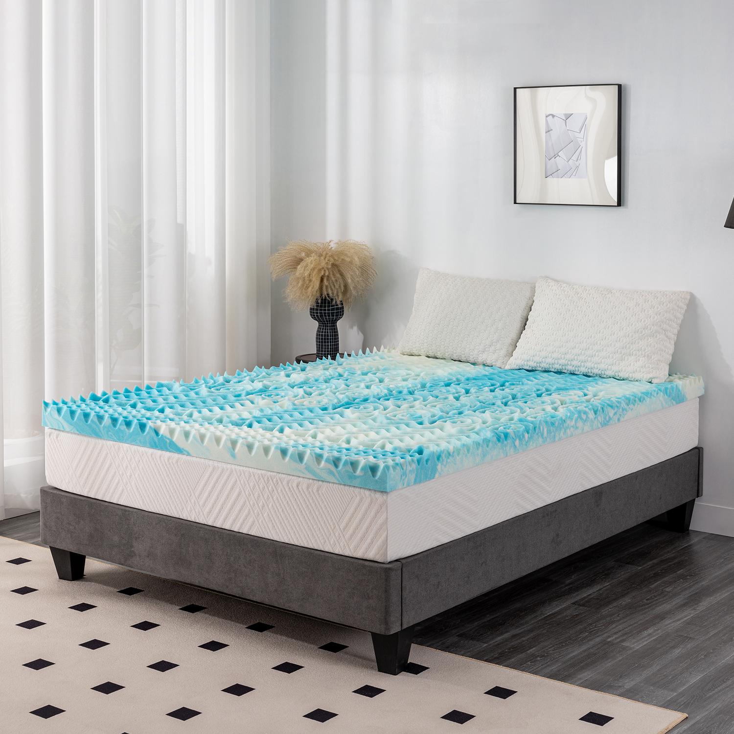 EGO 5-Zone Memory Foam Mattress Topper, Cooling Gel Infusion,  Enhance Sleep Quality, CertiPUR-US Certified, Twin Full Queen King Sizes Ergonomic Comfortable Multiple Thickness Breathability Motion Isolation Contours