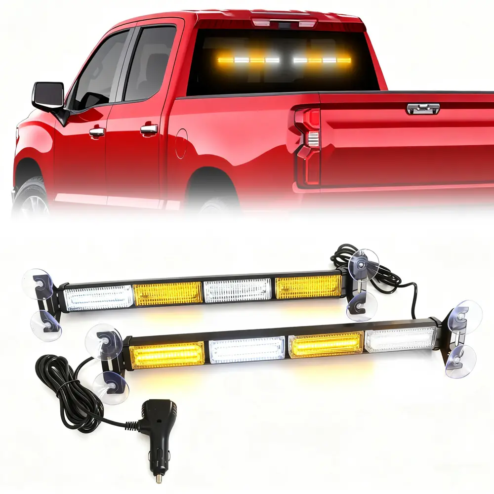 2x 17.9 inch Emergency Dash Strobe Lights for Trucks Interior Front/Rear Windshield Lights 80 LED Amber White Safety Warning Hazard Lights w/Controller for Plow Trucks Construction Vehicles