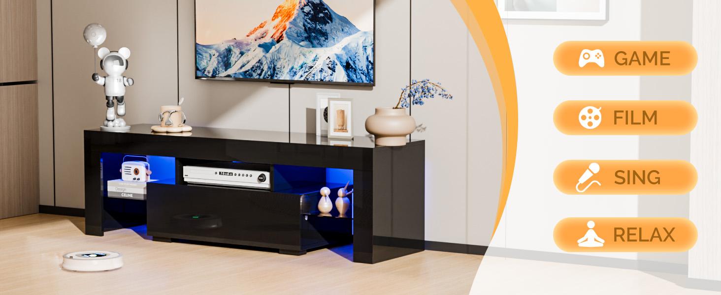 VINGLI LED TV Stand, 51'' Modern Entertainment Center with LED Lights and Storage for 40/43/50/55 Inch TV VINGLI LED TV Stand, 51'' Modern Entertainment Center with LED Lights and Storage for 40/43/50/55 Inch TV