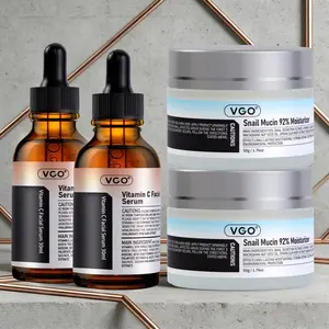 VGO Vitamin C Facial Serum and Snail Mucin 92% Cream for Dry Skin Care