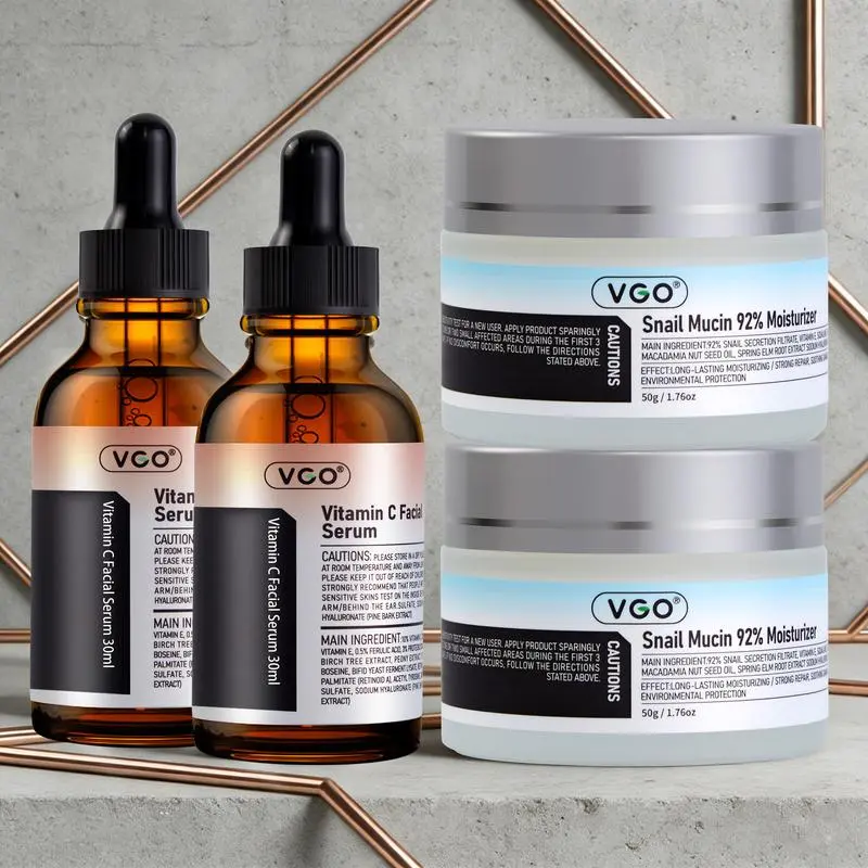 VGO Vitamin C Facial Serum and Snail Mucin 92% Cream for Dry Skin Care