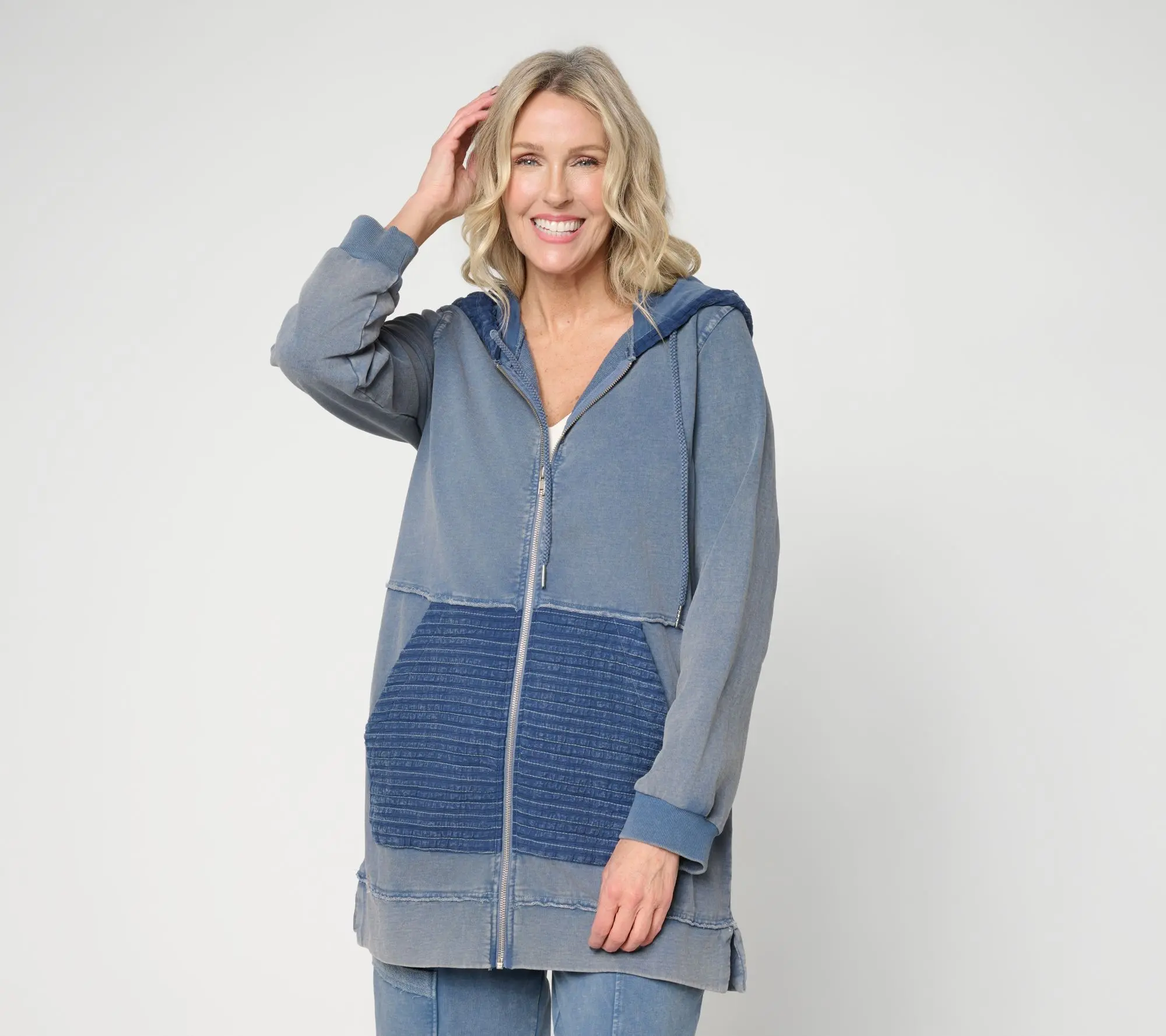 LOGO Lounge by Lori Goldstein Overdye Long Line Zip Front Hoodie