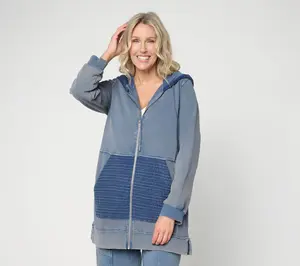 LOGO Lounge by Lori Goldstein Overdye Long Line Zip Front Hoodie