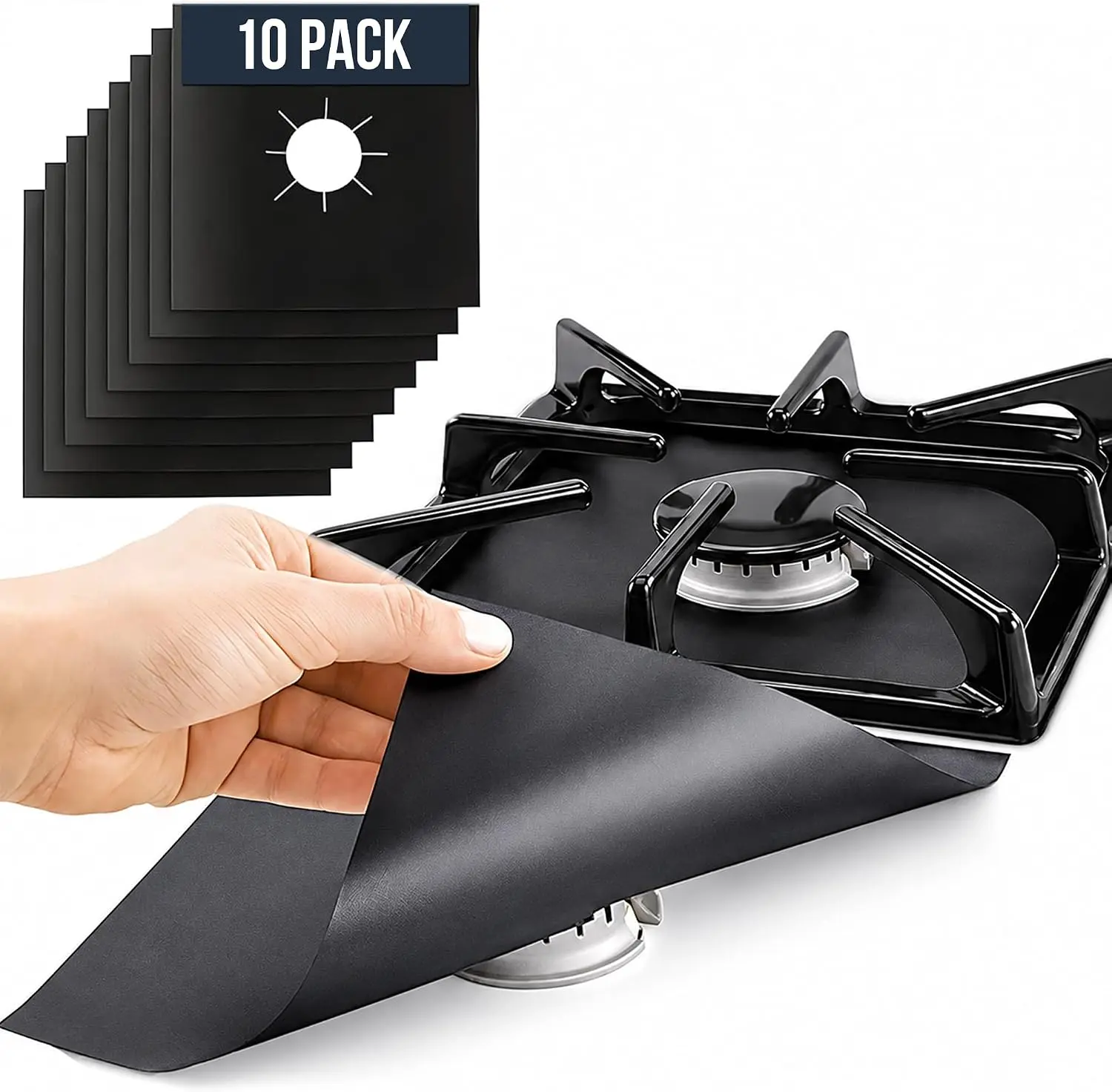 Gas Stove Burner Covers (10 Pack) - Extra Thick Non-Stick Reusable Stove Covers, Heat Resistant Gas Range Protectors, StoveTop Accessories to Keep Range Clean
