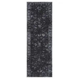 2 x 6 ft Polyester Black Rectangular Laundry Bathroom Kitchen Distressed Floral Print Vintage Machine Washable Runner Rug