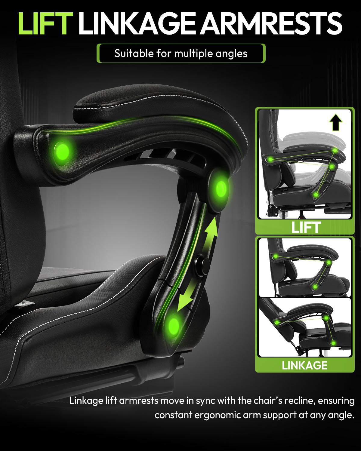 Ergonomic Massage Lumbar Gaming Chair with Footrest , Ergonomic Computer Chair 330lbs with Headrest Pillow for Office, Home, Streaming and Long Gaming Sessions