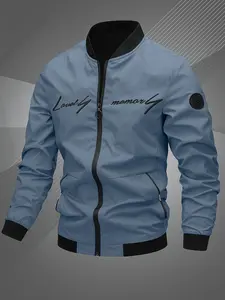 Men’s letter-embroidered aviator jacket — casual outerwear for spring, autumn, and winter; suitable for everyday wear, home, outdoor activities, and work. Men’s clothing item — Temu