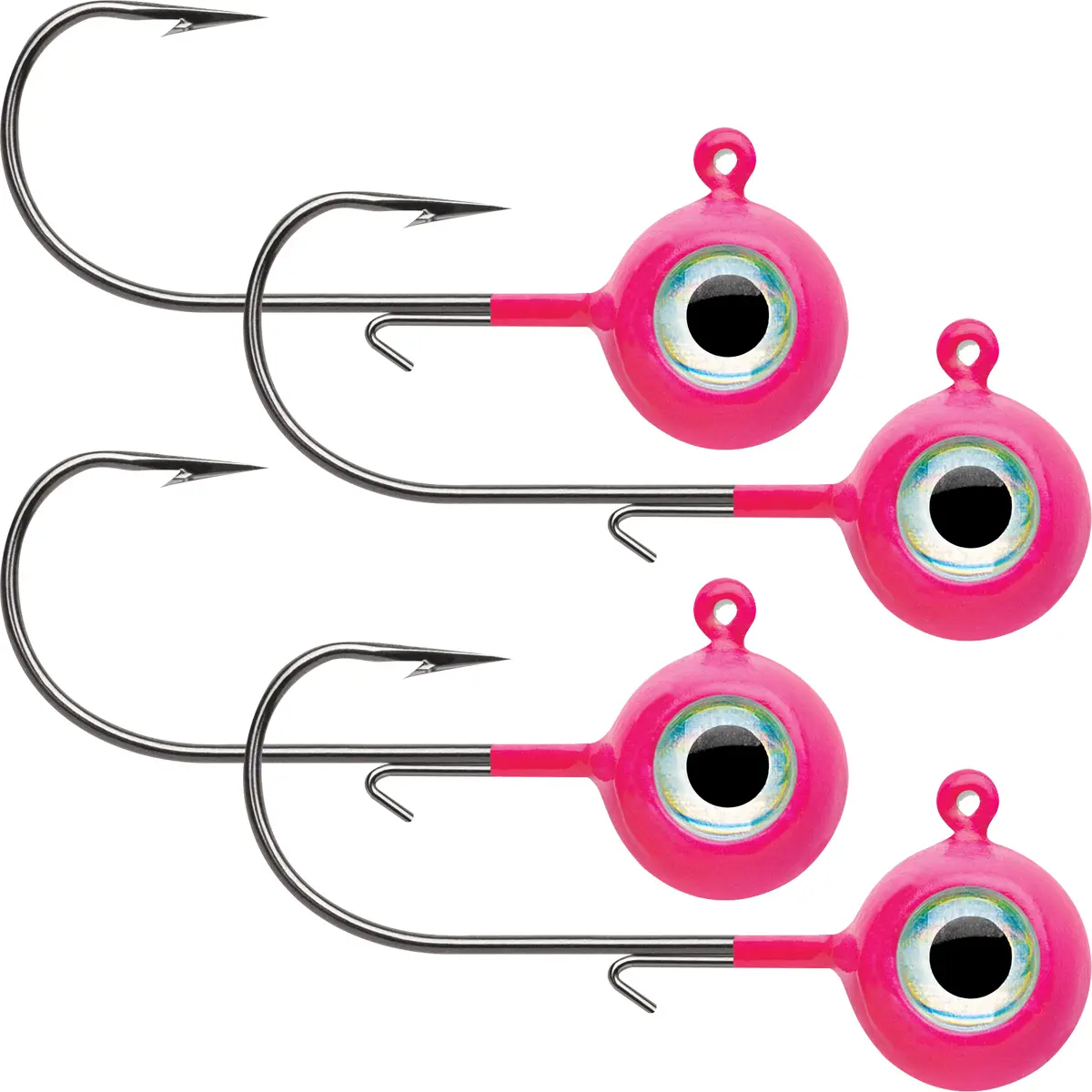 VMC Neon Moon Eye Fish Lures - 1/4 Oz, 3D Holographic Eyes, UV Bright Finish, High Carbon Steel - 4 Pack, Glow Pink