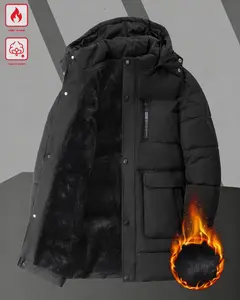 Men's winter mid-length fleece-lined thick warm hooded jacket, suitable for various occasions such as daily casual wear and social gatherings, a practical item for winter outings. The loose fit design is suitable for men.