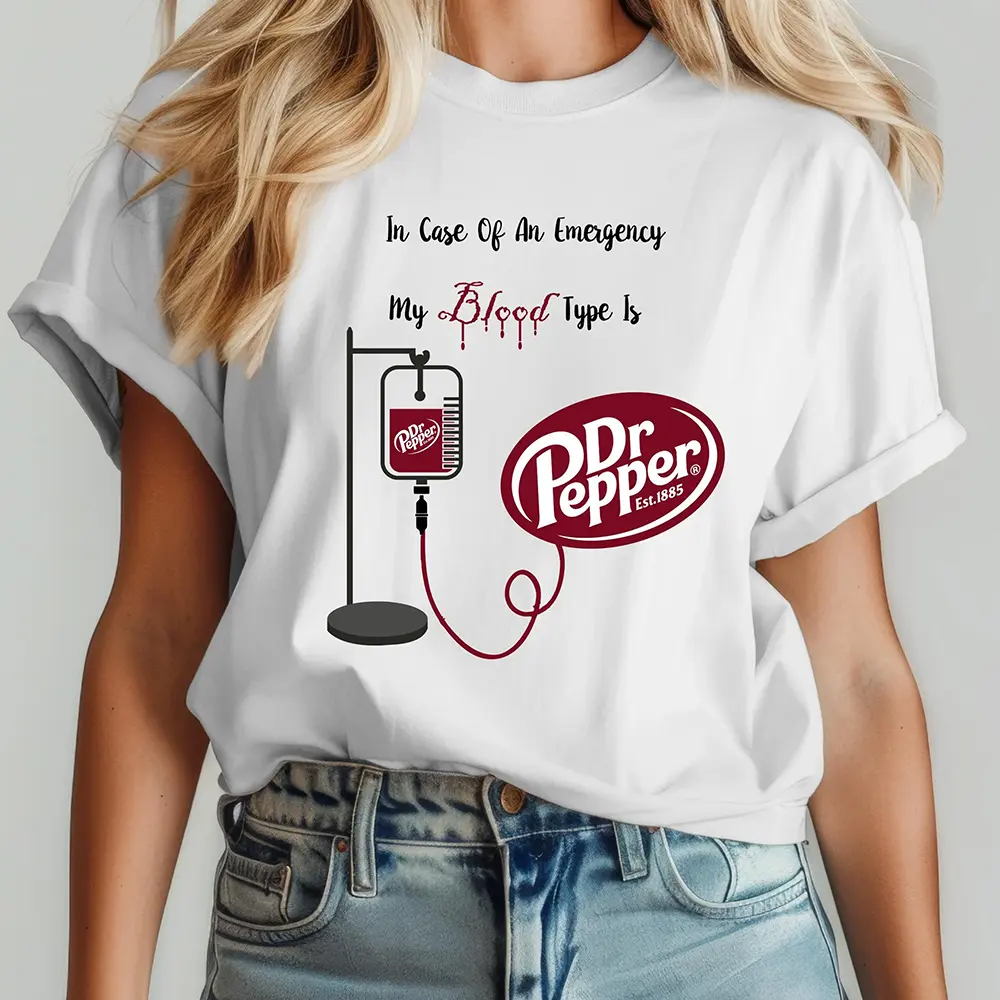 Funny Soda Lover T-Shirt for Women, My Blood Type is Soda Graphic Tee, Casual Relaxed Fit Short Sleeve Round Neck Cotton Top, Shortsleeve, Tshirt, Funny Shirts, Casual Fit, Preshrunk Cotton, Spandex Trim