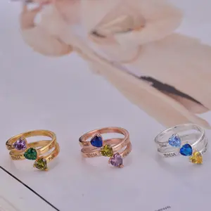 Personalized  Heart Birthstone Name Engraved Ring