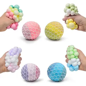 Mix Colored Grape Mesh Squeeze Ball Change Color Ball Stress Relief Sensory Toy Soft Hand Exercise Bouncy Ball for Anxiety Relief