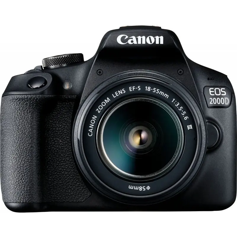 Canon EOS 2000D Beginner DSLR Camera with EF-S 18-55mm III Lens, Compact Design, Rear LCD Screen, CMOS Sensor, Wireless Capability, Flash, Memory Card, Intuitive Buttons, High-Quality Capture - Student Device, Back to School Essential