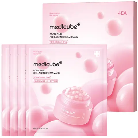 [NEW] [medicube] PDRN Pink Collagen Cream Mask I With PDRN, 5% Niacinamide and Caffeine I Hair-Stick-Free Coated Sheet Mask I For Uneven Tone & Bouncy Skin Care I Korean Skincare I 1BOX (4EA), 2BOX (8EA)