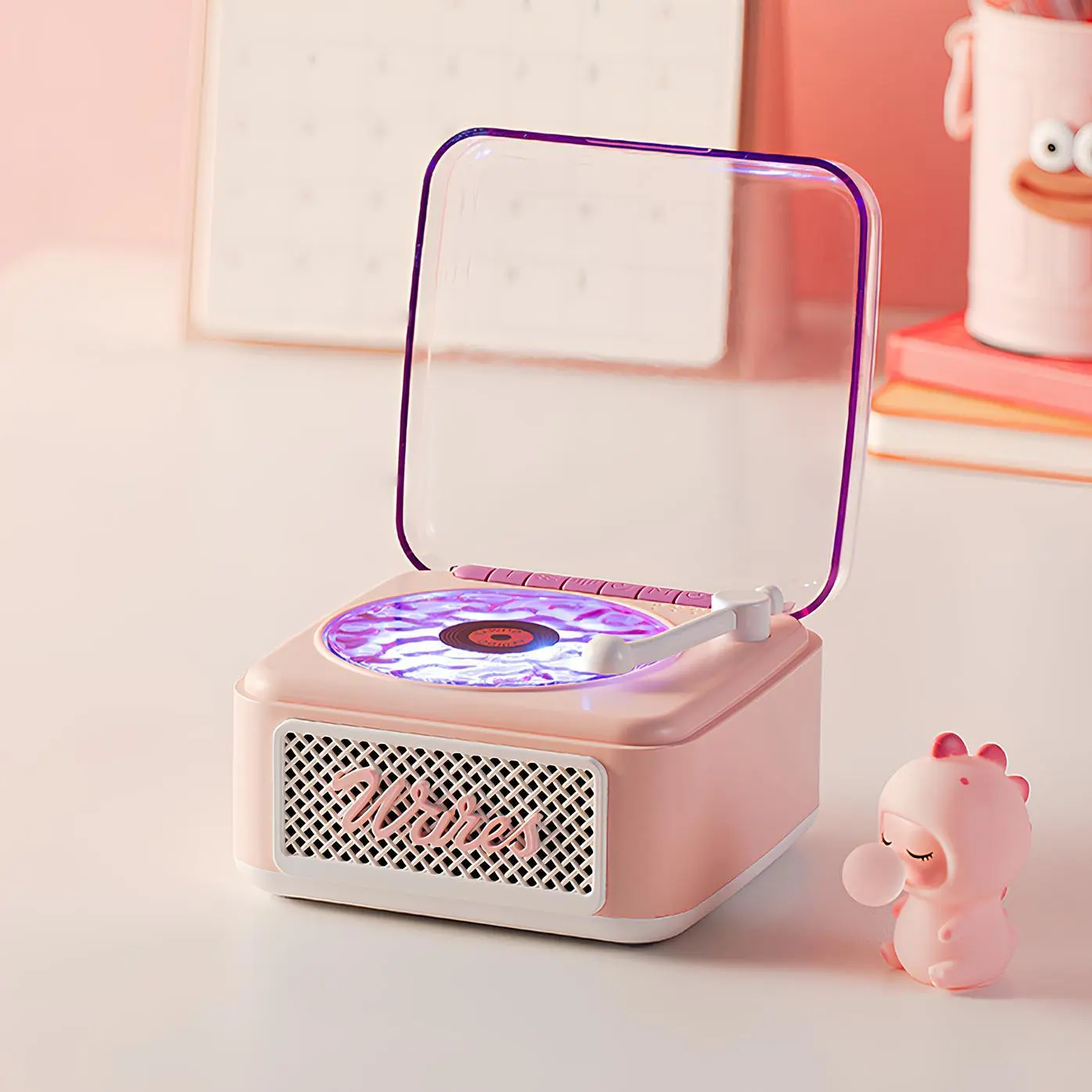 Cute Record Player Design Wireless Speaker, Rechargeable Bluetooth-compatible Speaker with Light, Portable Lightweight Speaker for Home, Office, Travel, Room Decor