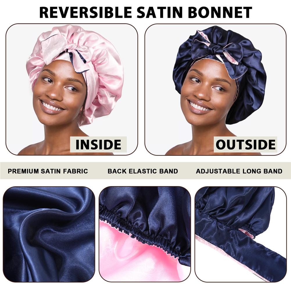 Double-Layer Solid Color Satin Bonnet Sleep Cap for Women Curly Hair Wrap for Sleeping Cap Adjustable Reversible Bonnet with Tie Band Night Cap Double-Layer Solid Color Satin Bonnet Sleep Cap for Women Curly Hair Wrap for Sleeping Cap Adjustable Reversible Bonnet with Tie Band Night Cap