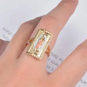 Adjustable 14k gold-plated ring featuring Saint Jude and Our Lady of Guadalupe for women.