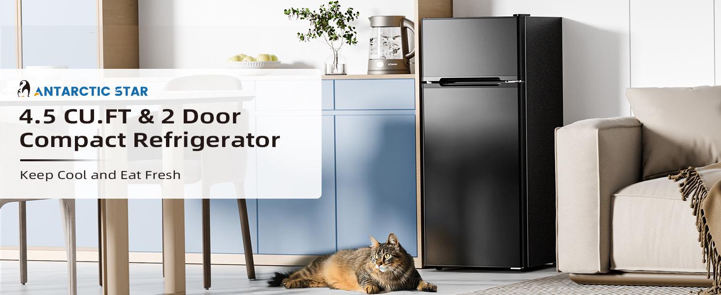 Antarctic Star Compact Refrigerator with Freezer,2 Door Mini Fridge,Adjustable Shelf,Small Fridge for Bedroom Office Dorm Kitchen,4.5 Cu.Ft.BLACK
