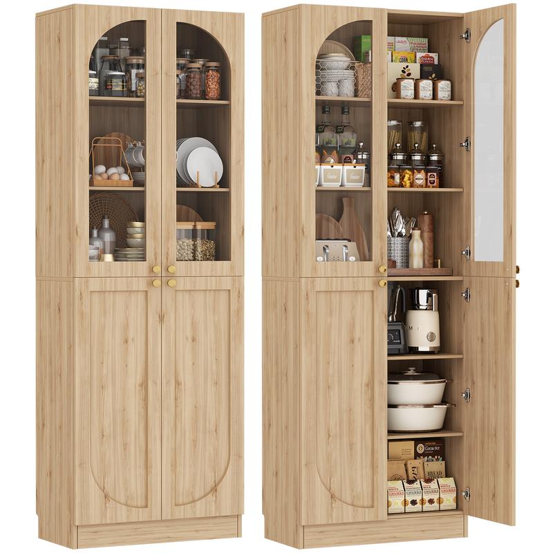 80" Tall Wood Kitchen Pantry Storage Cabinet, Freestanding 6-Tiers Buffet Cabinets with 4 Doors & Adjustable Shelves for Dining Room, Living Room