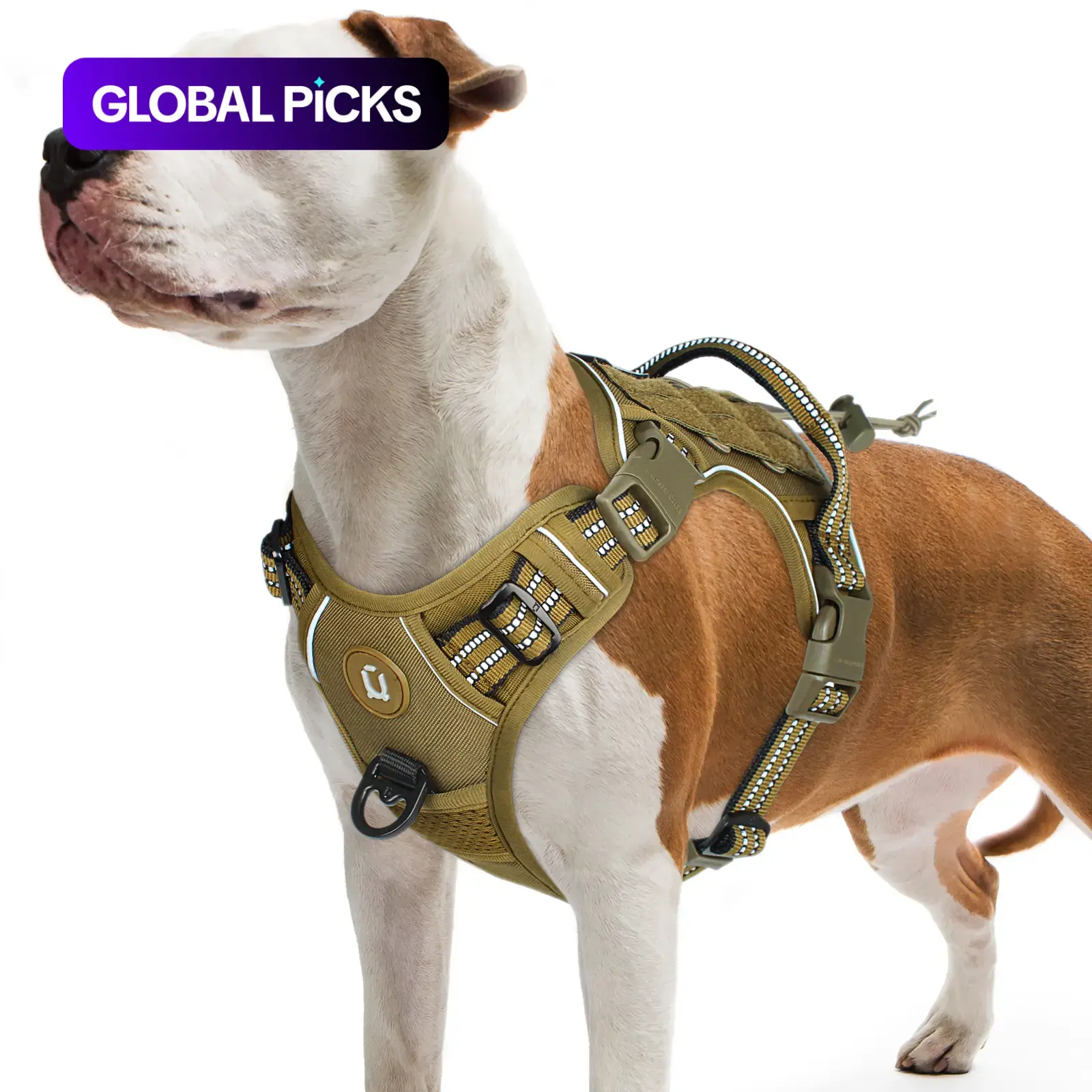 Tactical Pitbull Harness with No-Pull Design, Adjustable & Breathable Mesh Fabric, Extra-Large Size Dog Harness for Outdoor Training & Walking, Durable Reflective Harness #GLOBAL PICKS