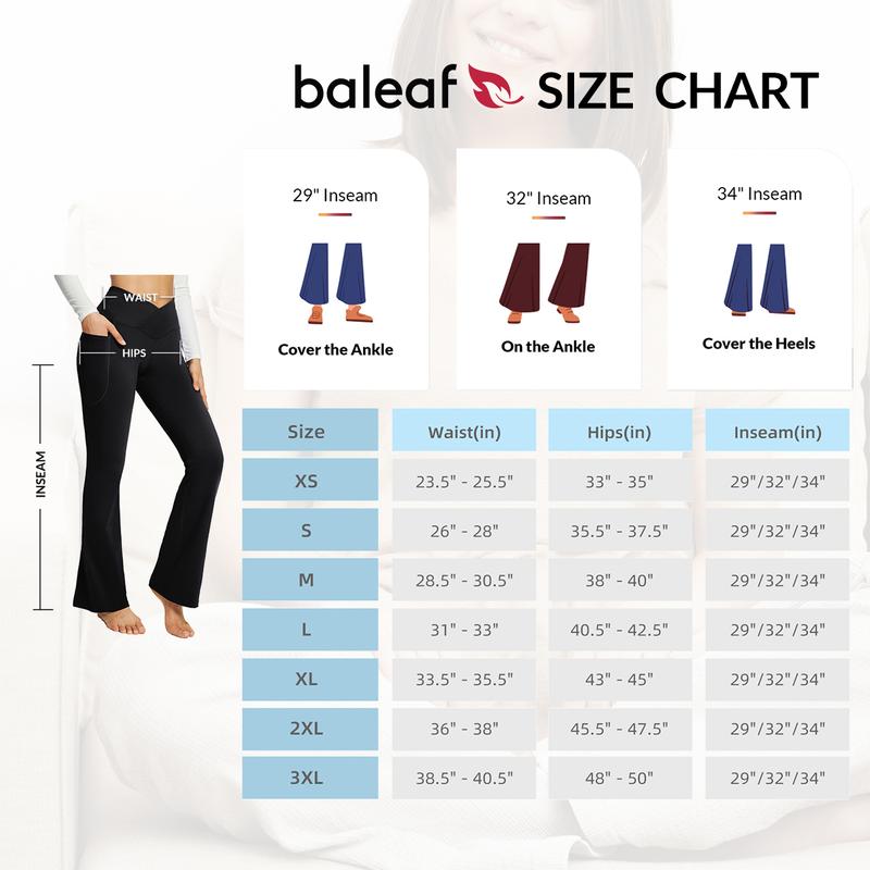 baleaf 29''/32''/34'' inseam Women Flare Leggings Crossover V-Cut Yoga Pants Flare Khakis High Waist Casual Workout Lounge Tall Bottom Pockets Petite Girls Forbidden Pants