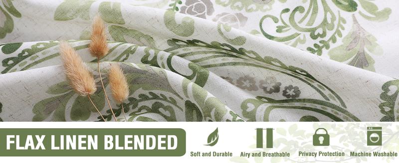 H.VERSAILTEX Linen Curtains 2 Panels Damask Floral Natural Linen Blended Curtains for Living Room Drapes Vintage Floral Pattern Privacy Added Light Filtering Mid-Century Style