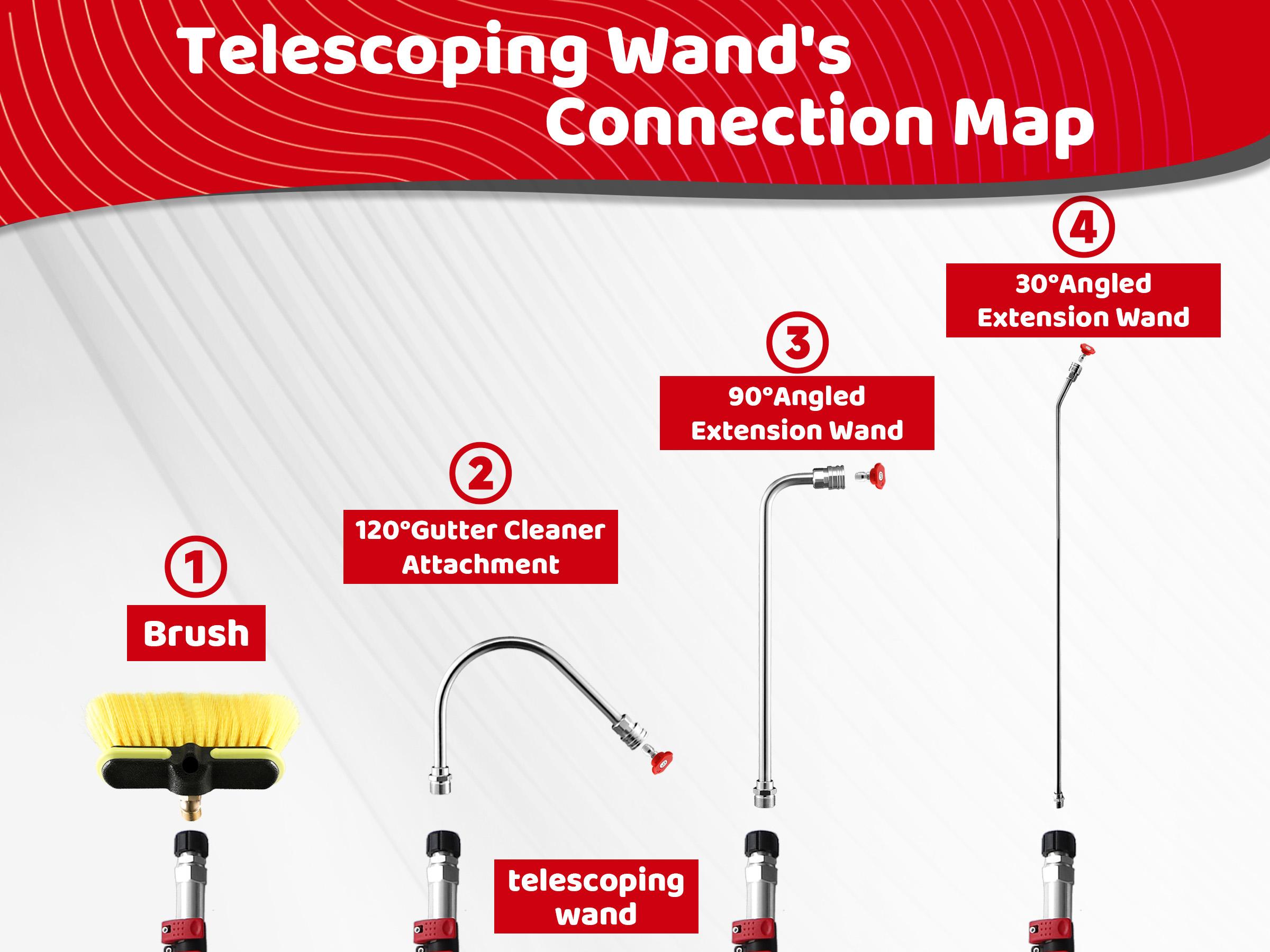 RIDGE WASHER 24 FT Telescoping Pressure Washer Wand with Brush,Telescopic Gutter Cleaner 3 Stainless Steel Curve Wands,Adjustable Belt,4000 PSI Heavy Duty Cleaning