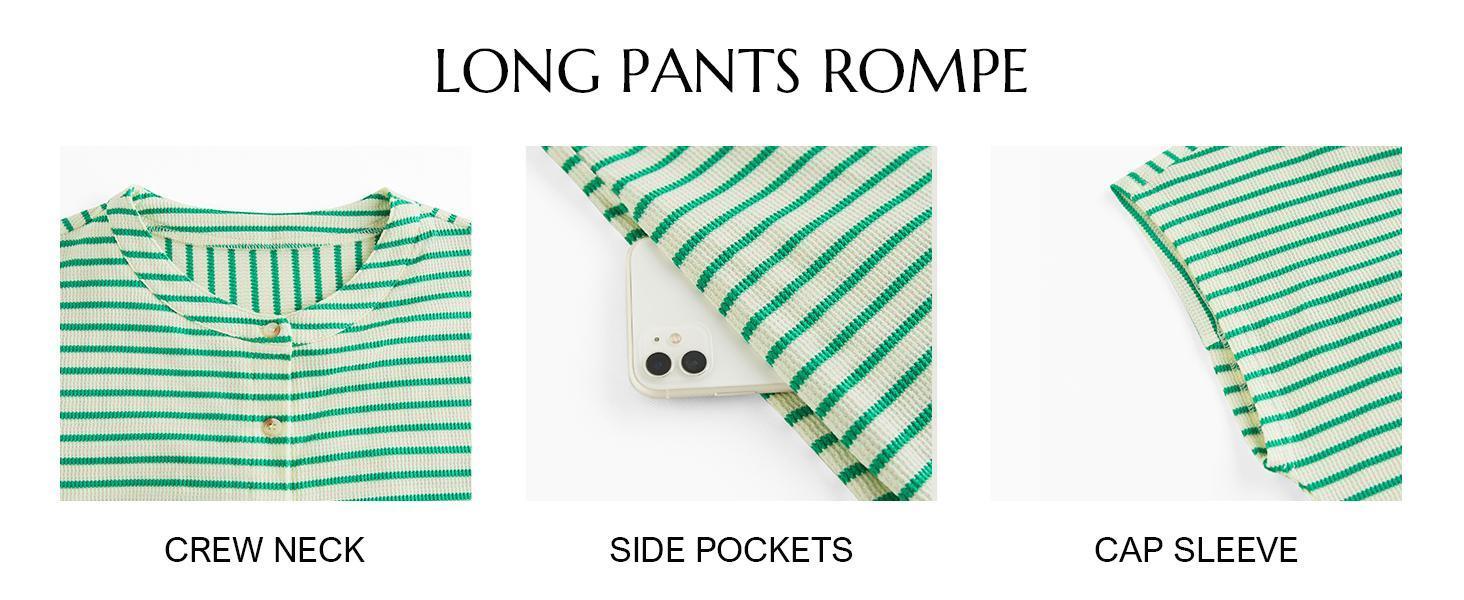 Imily Bela Womens Casual Striped Jumpsuits Summer Cap Sleeve Wide Leg Jumper Romper Button Down Travel Beach Outfits