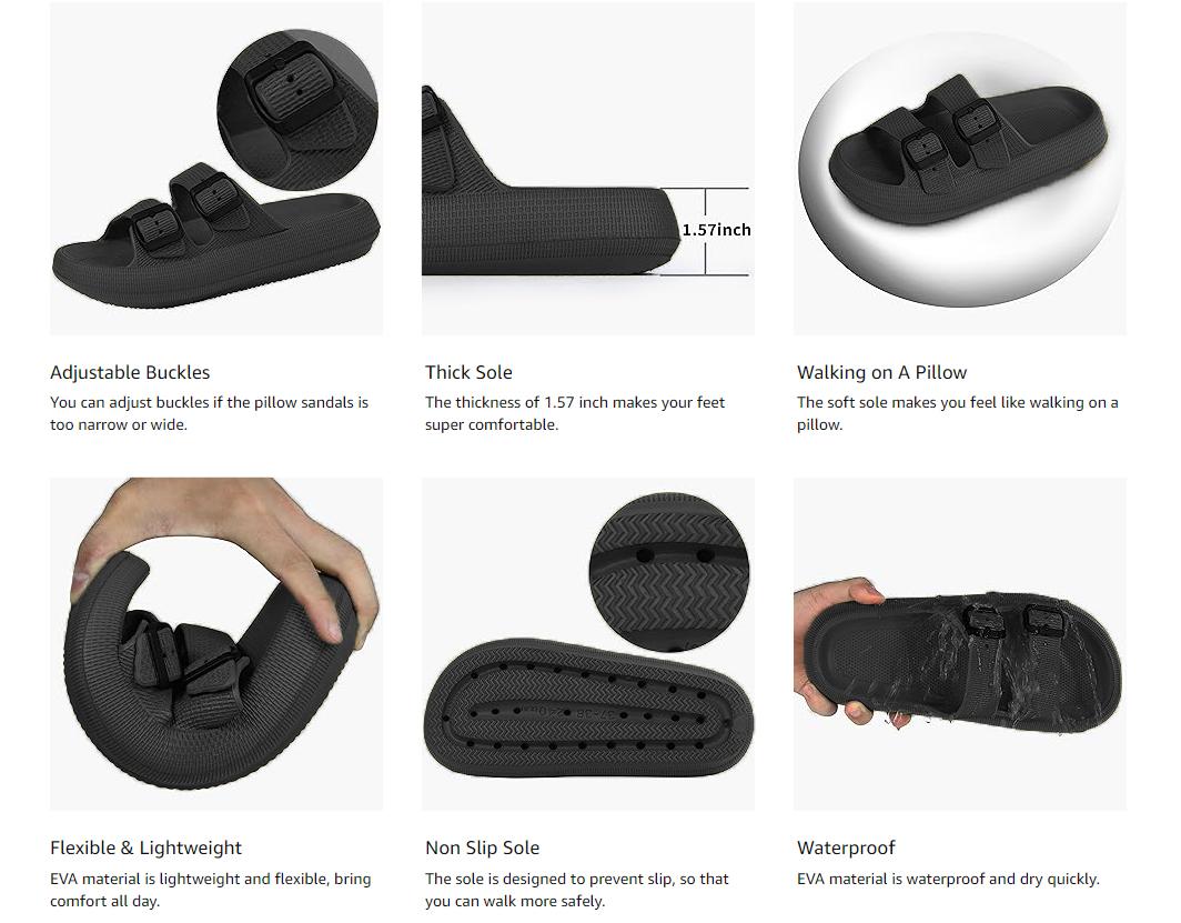 RANOSAT Cloud Slippers Double Buckle Adjustable Slide EVA Soft Comfy Indoor Outdoor Anti-slip Slippers Dual Buckle Strap Soft Cushioned Pillow Slippers Walking Shoes