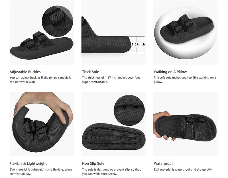 RANOSAT Cloud Slippers Double Buckle Adjustable Slide EVA Soft Comfy Indoor Outdoor Anti-slip Slippers Dual Buckle Strap Soft Cushioned Pillow Slippers Walking Shoes