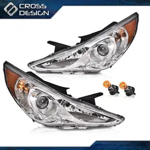 CROSSDESIGN Headlights Assembly Fit For 2011-2014 Hyundai Sonata Chrome Housing Halogen Lamp
