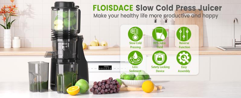 Cold Press Juicer, 6.5" Wide Feed Chute Juice Extractor Machine with Handle, High Juice Yield, 350W Professional Slow Masticating Juicer for Whole Vegetables & Fruits, Easy to Clean for Batch Juicing